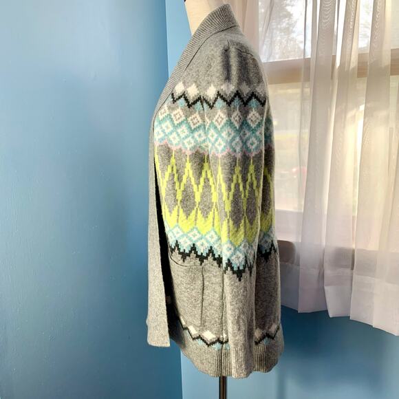 LOFT Grey Fair Isle Open Front Cardigan Sweater Size XS - Picture 4 of 9